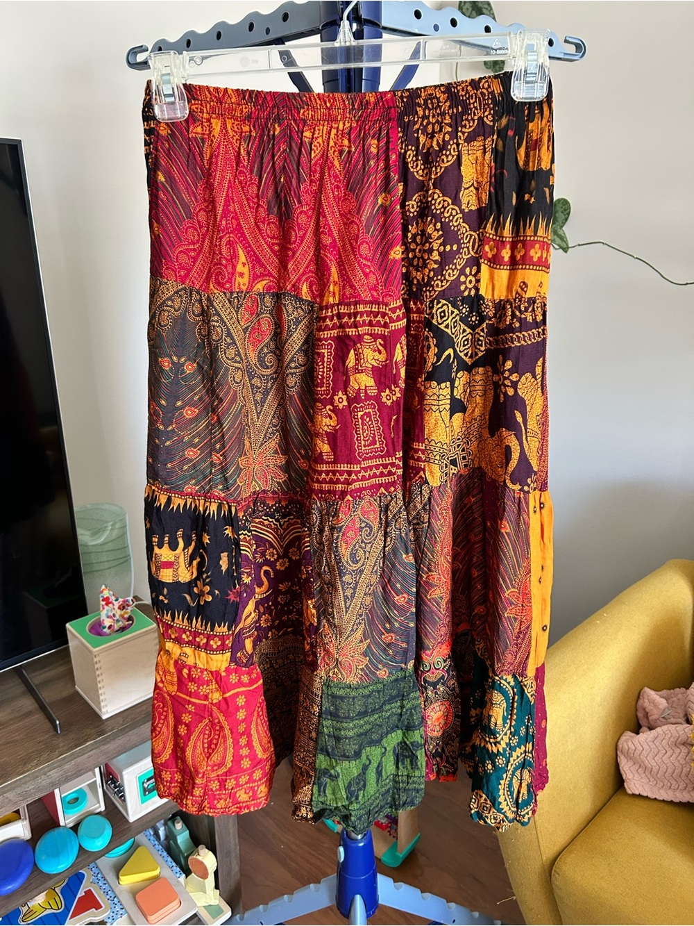 Bohemian Patchwork Maxi Skirt in multicolor and Orange